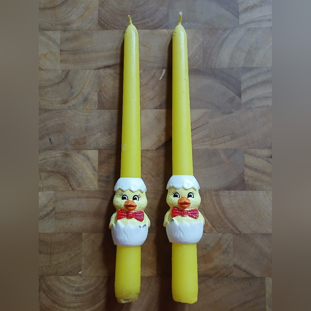 Vintage Easter Chick Taper Candles 10" Unused